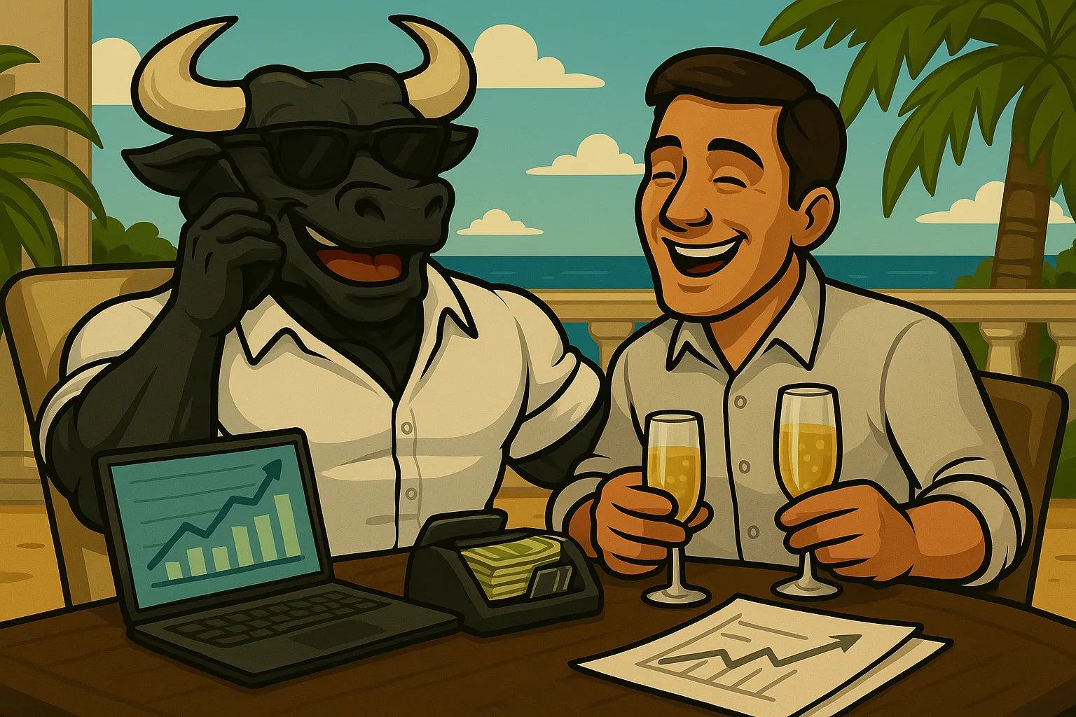 Hungry Bull celebrating success after assisting business customer with automations for his business