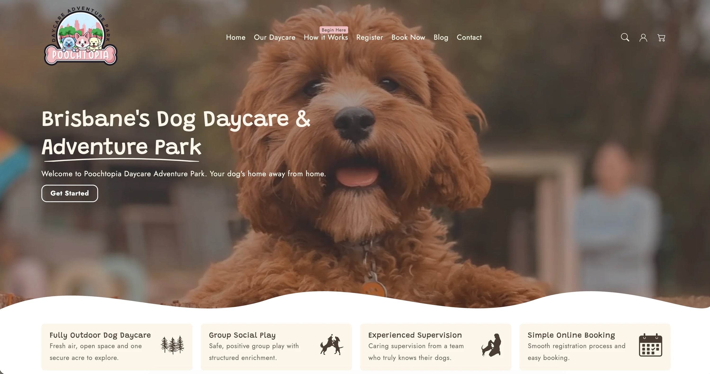 Poochtopia daycare Adventure Park Landing Page for Website Design by Hungry Bull